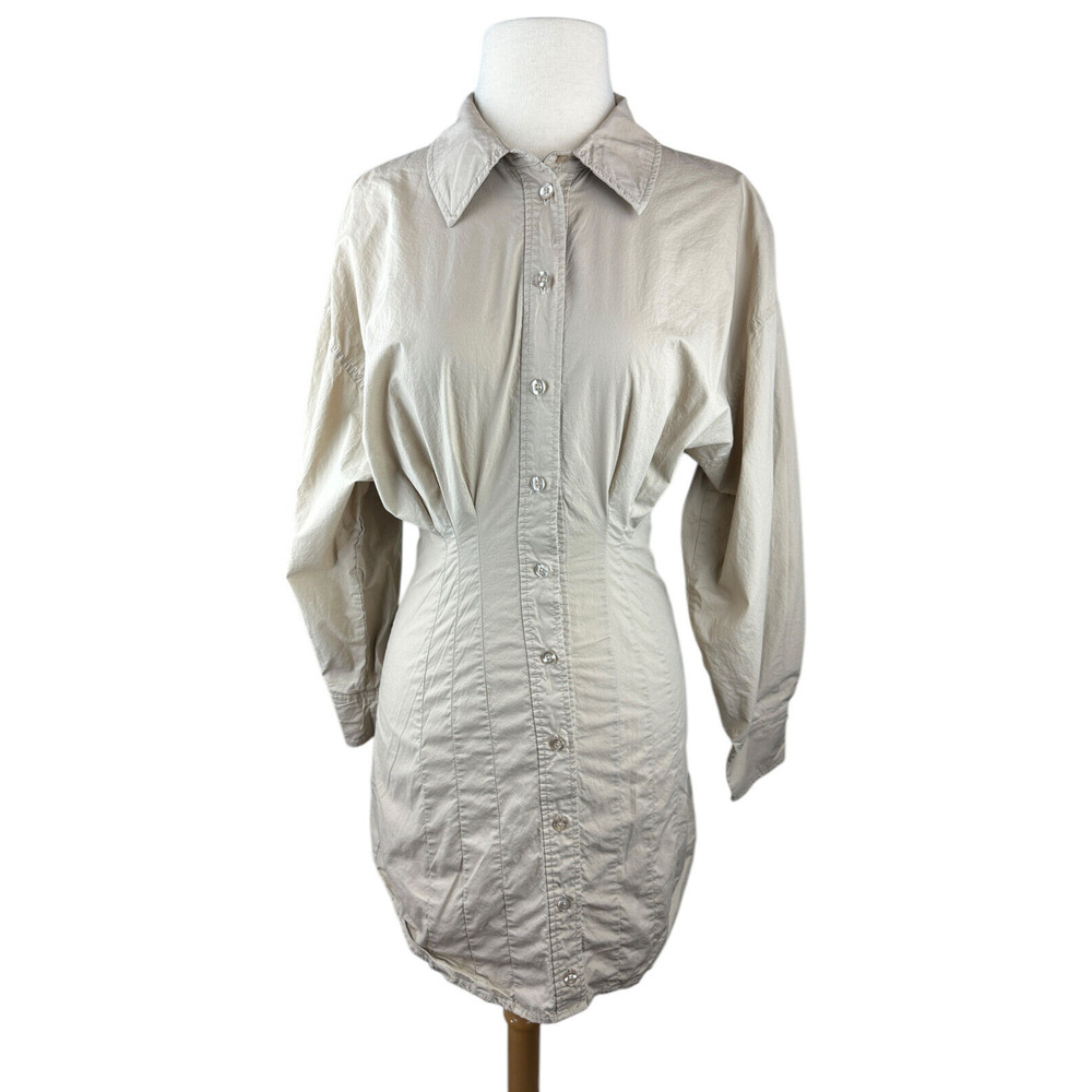 L'Academie x Revolve The Ismene Mini Dress Button Shirt Dress Khaki Tan Size XS - Picture 15 of 16